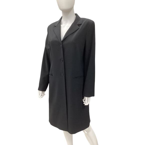 Theory Blazer Women’s Size L Long Polyester Wool Blend Made In USA Classic Black - Picture 2 of 6